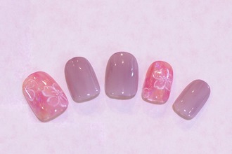 ワンカラー＆タイダイ桜アートネイル×２