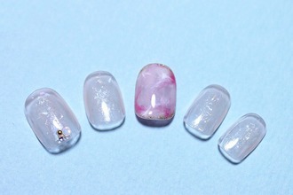 天然石アートネイル ピンク