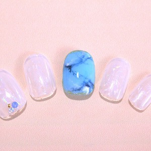 天然石アートネイル ブルー