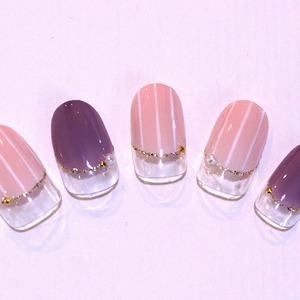 ストライプ丸フレンチネイル