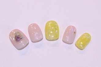 天然石ビジュー×シェルネイル