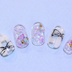 チェック×ホログラムネイル