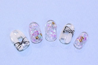 チェック×ホログラムネイル