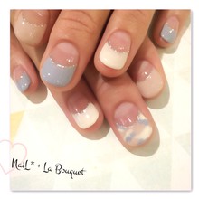 フレンチ　スモーキー×カモフラージュネイル