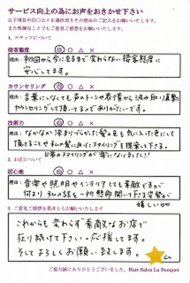 アンケートのご回答　40代女性【真摯なカウンセリングに感謝】